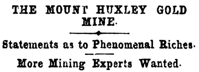 Mount Huxley headline, May 1894