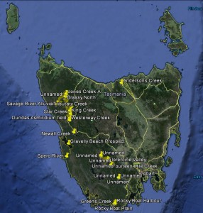 Localities of Tasmanian osmiridium